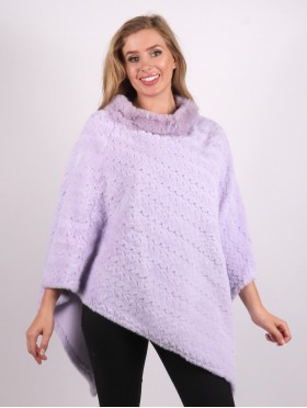 Soft Faux Fur Poncho W/ Weave Pattern 